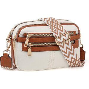 6-Pocket Crossbody Bags for Women, Vegan Leather Shoulder Handbags White Travel